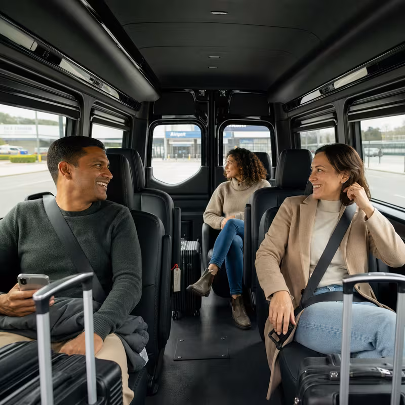 Passengers loading luggage while boarding an Grand Rapids group shuttle