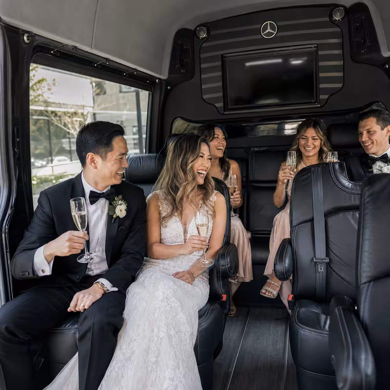 Black Mercedes Sprinter van staged for an Grand Rapids Wedding Transportation group